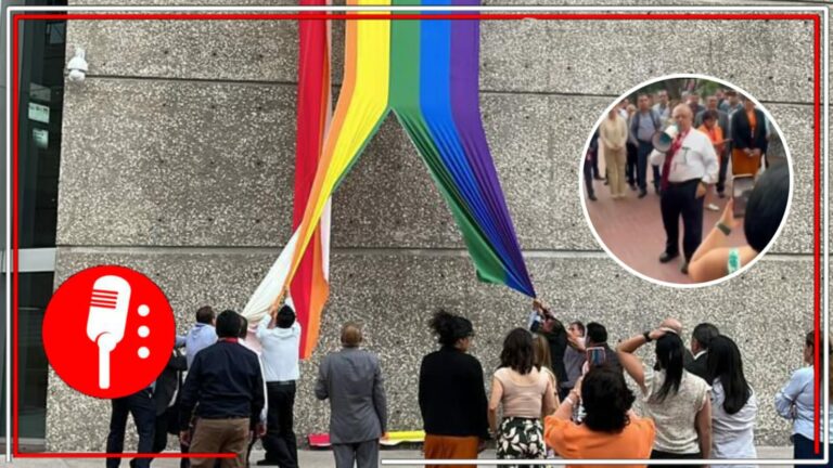 Denuncian la destrucción de la bandera LGBTI+por órdenes del líder sindical del Infonavit. Foto: @carlosmartinezv/X