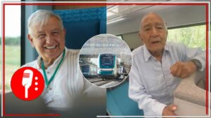 La transformación ya la palpa el pueblo: Don Miguel Revueltas, de casi 97 años, viajó de San Luis Potosí para poder cumplir su sueño de subirse al Tren Maya; agradeció a AMLO por su amor a México (VIDEO)