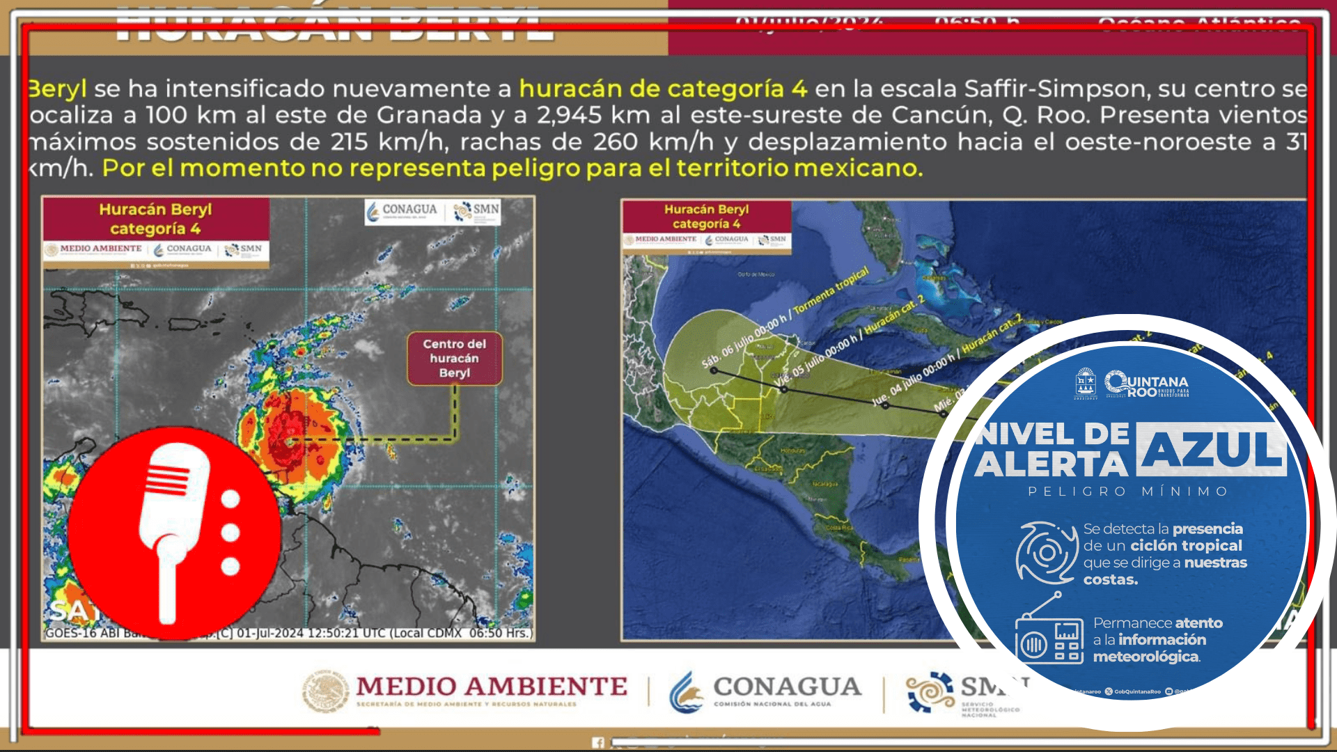Huracán Beryl alcanza categoría 4: El gobierno estatal de Quintana Roo se encuentra listo para atender percances presentados por el huracán