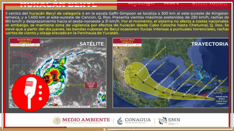 Quintana Roo en alerta verde por estado meteorológico: Continúa la gobernadora Mara Leza pendiente de las condiciones en las que llegará el huracán Beryl al estado