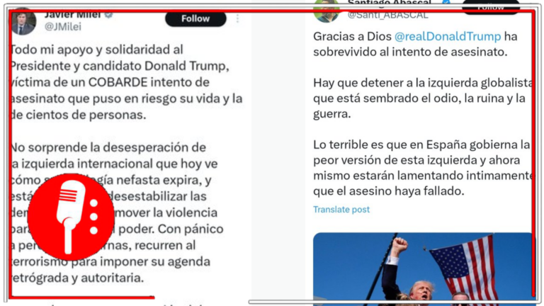 Santiago Abascal y Javier Milei culpan, sin evidencia, a la izquierda del fallido intento de magnicidio contra Donald Trump