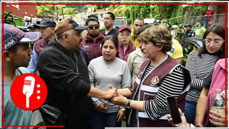 Delfina Gómez supervisa labores de rescate en Jilotzingo, tras el desgajamiento de un cerro