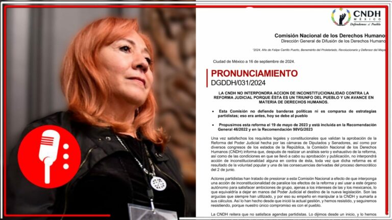 Rechaza la CNDH acciones contra la Reforma al Poder Judicial y celebra la histórica democratización de la justicia que viene