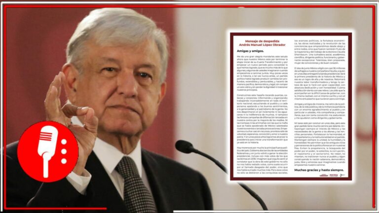 Con una emotiva carta y a pocas horas de dejar el cargo, AMLO expresó su agradecimiento profundo al pueblo