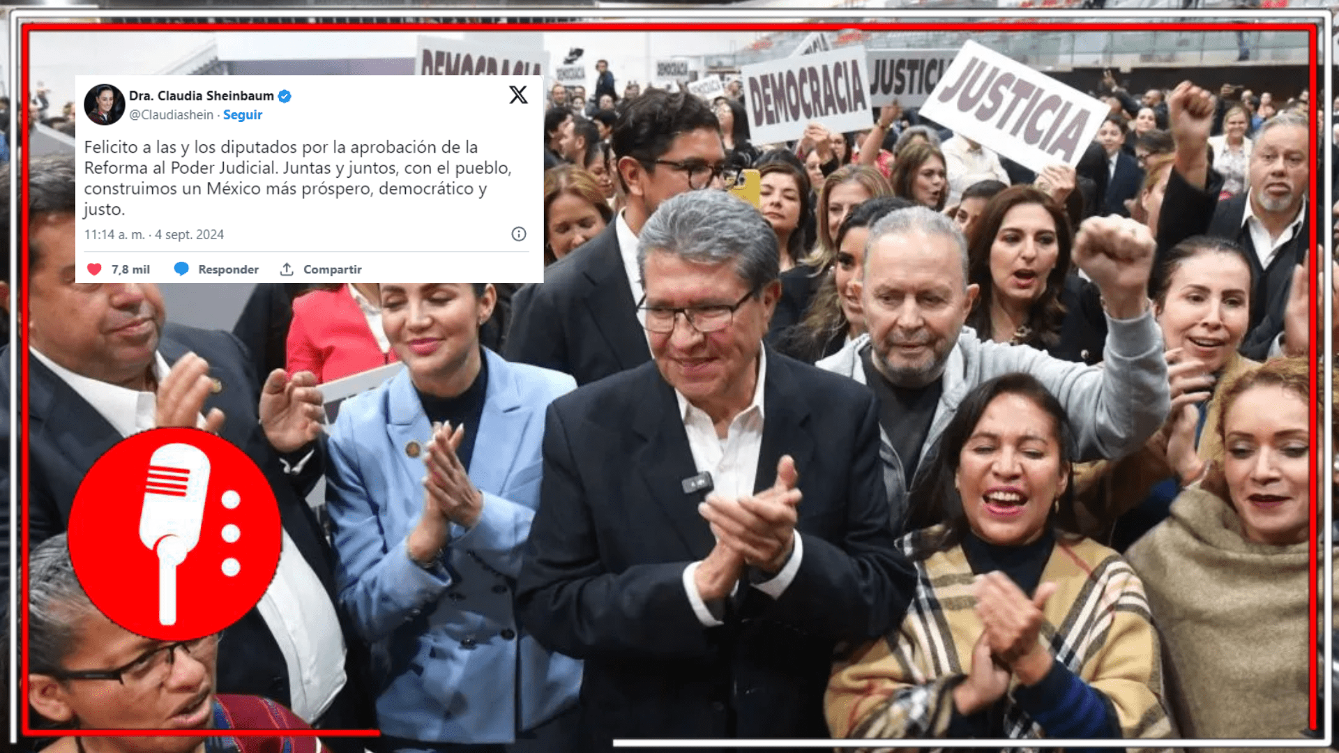 Claudia Sheinbaum celebra la aprobación de la Reforma al Poder Judicial que permitirá elegir jueces y magistrados por voto popular, fortaleciendo la democracia