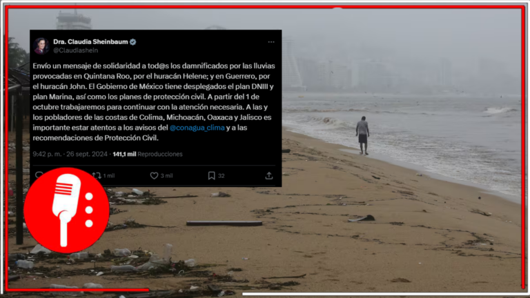 Sheinbaum envía mensaje de solidaridad a damnificados por huracanes John y Helene