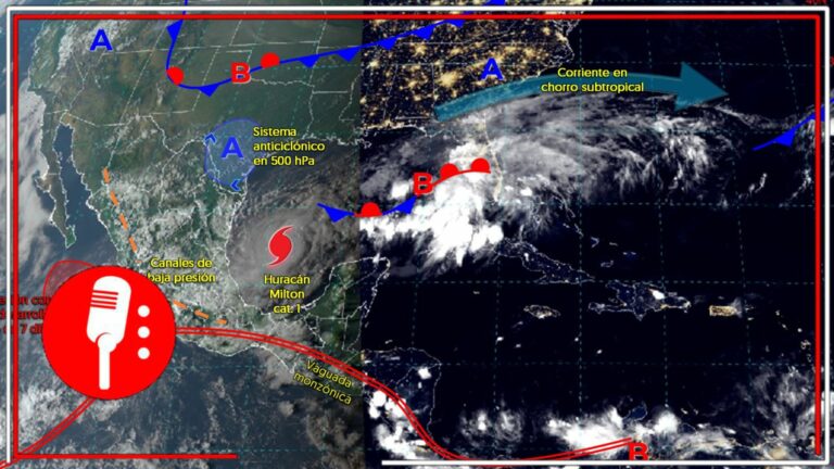Pronostican lluvias intensas por Huracán Milton y sistema ciclónico en el Pacífico