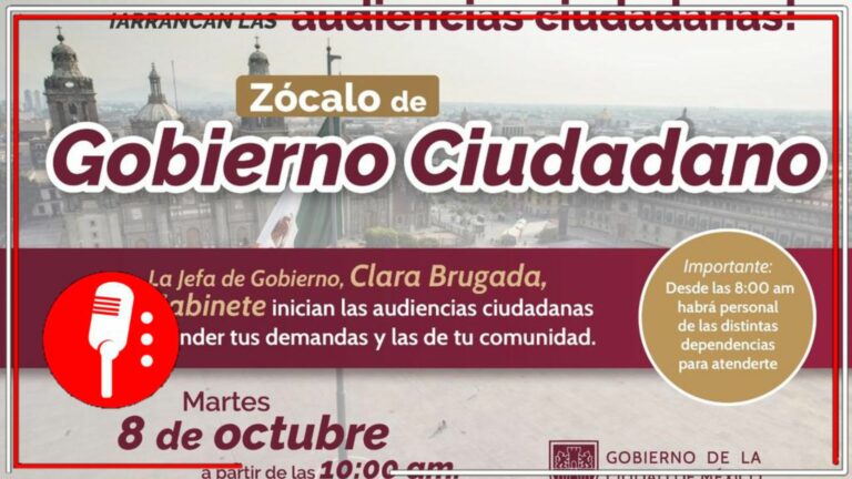 La Jefa de Gobierno de la CDMX dará inicio al programa &#8216;Zócalo del Gobierno Ciudadano&#8217; para atender personalmente a la población