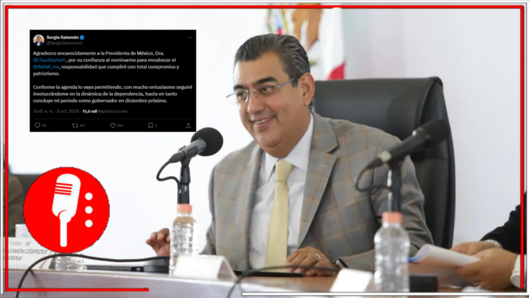 Sergio Salomón agradece a Sheinbaum por su nombramiento en el INM; anuncia que seguirá cumpliendo sus funciones como gobernador hasta diciembre