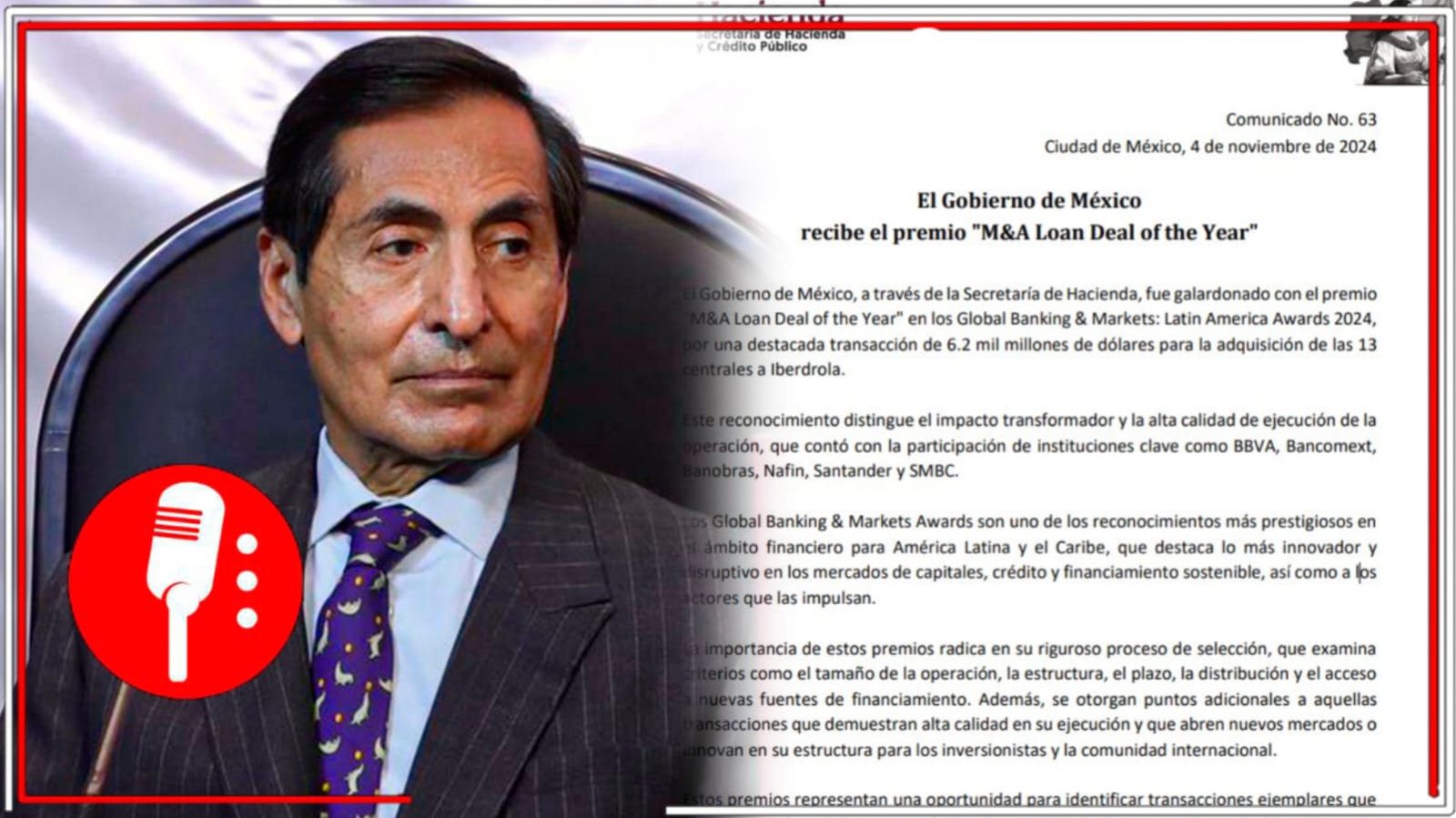En el exterior reconocen el rescate energético de México y premian con el “M&A Loan Deal of the Year” a la Secretaría de Hacienda tras la adquisición de las plantas Iberdrola