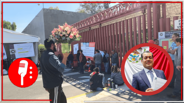 Frente Nacional de Sindicatos de Educación Media Superior bloquean accesos a la Cámara de Diputados; Sergio Luna sale a dialogar y a atender sus peticiones