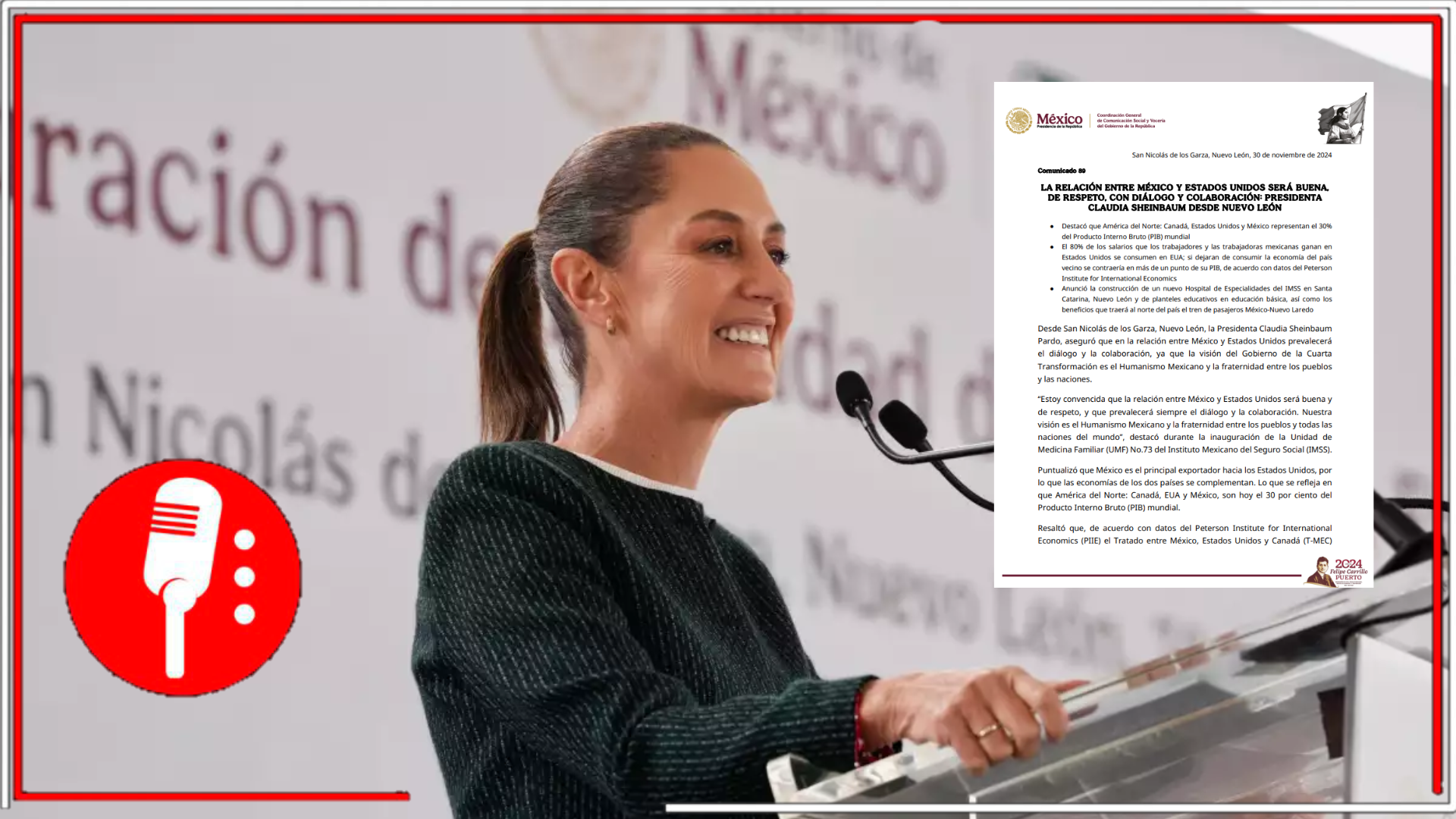 Sheinbaum reitera la colaboración, el comercio y la fraternidad como base de la relación bilateral con Estados Unidos