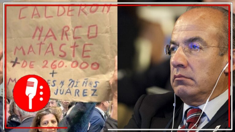 &#8220;Calderón Narco: Mataste más de 260 mil mujeres y niños&#8221;: Con cartel protestan en contra del esposo de Margarita Zavala en Madrid, España