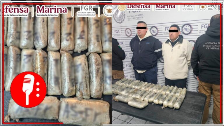 Operativo coordinado entre fuerzas federales logra la detención de dos sujetos en Sonora con 20 kilos de fentanilo