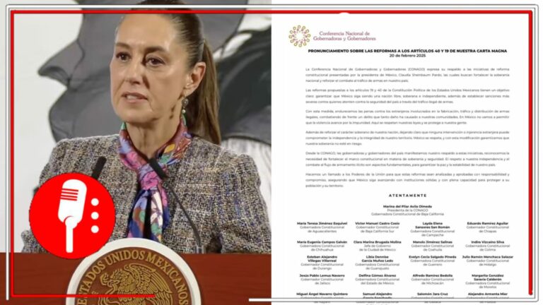 Gobernadores respaldan reformas de Sheinbaum para reforzar soberanía y combatir el tráfico de armas