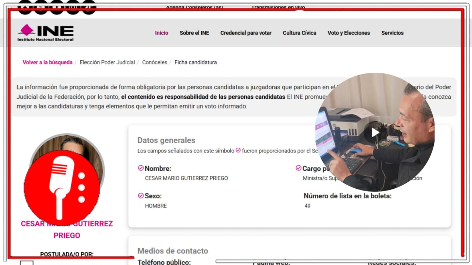 INE boicotea al candidato a ministro César Gutiérrez Priego