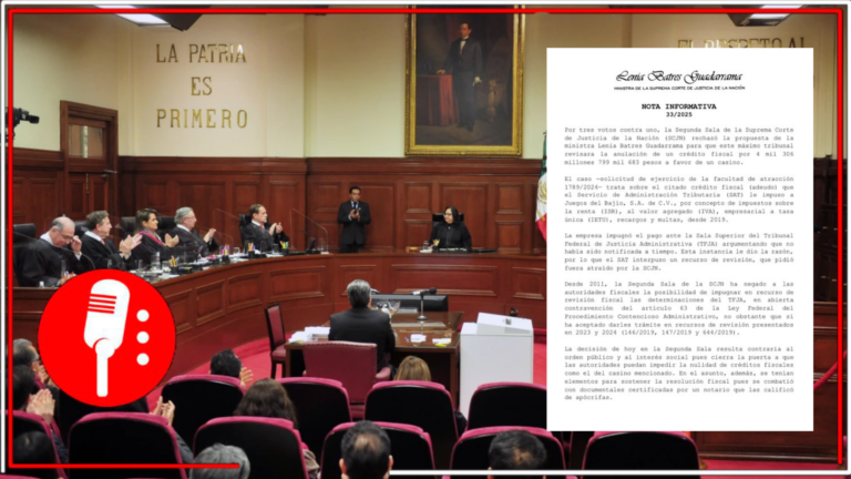 Lenia Batres informa que SCJN rechazó revisar crédito fiscal de 4,306 millones a casino, limitando impugnaciones del SAT