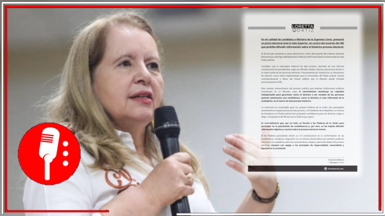 Loretta Ortiz impugna acuerdo del INE por limitar difusión de elección judicial: “es ridículo e irrazonable”