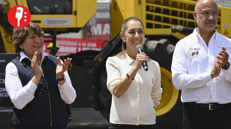 Sheinbaum y Delfina ponen en marcha trenes de pavimentación en Edomex para mejorar la movilidad