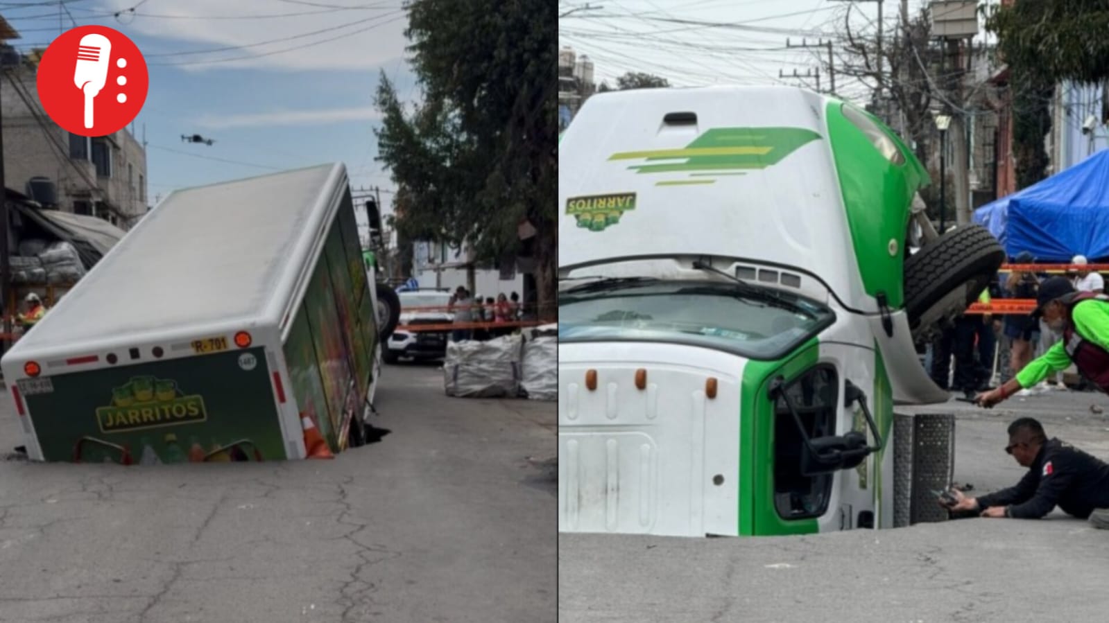 Socavón en Iztapalapa atrapa a un camión repartidor de refrescos