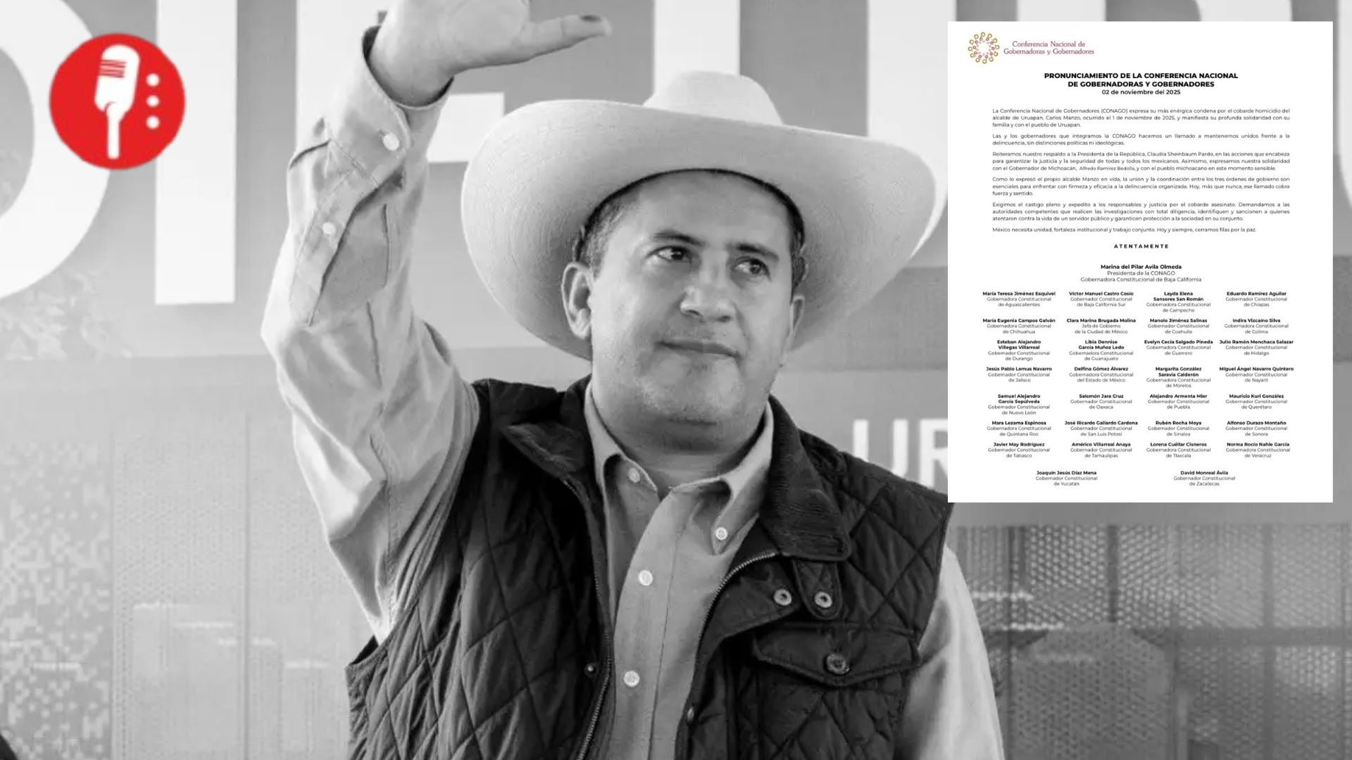 Gobernadores condenan asesinato de Carlos Manzo