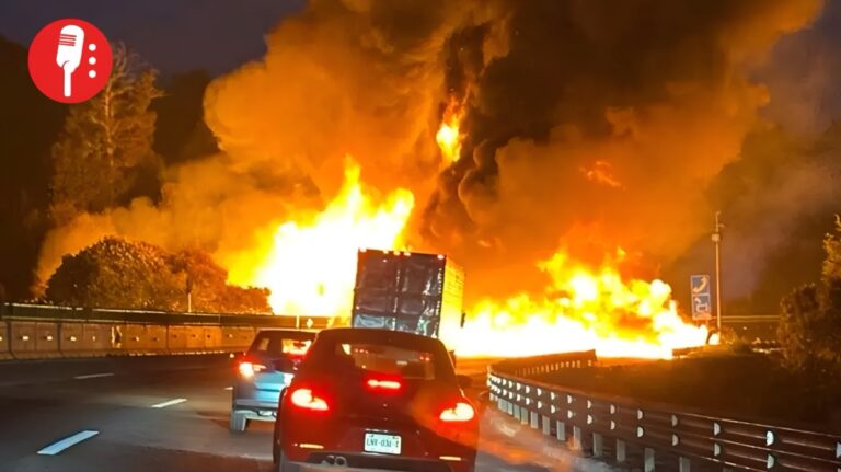 Volcadura de pipa provoca incendio en la autopista México-Puebla