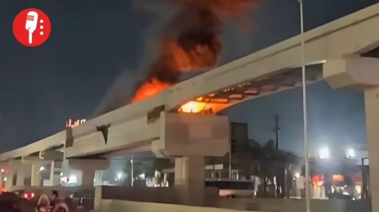 Incendio en construcción de Metro en Monterrey