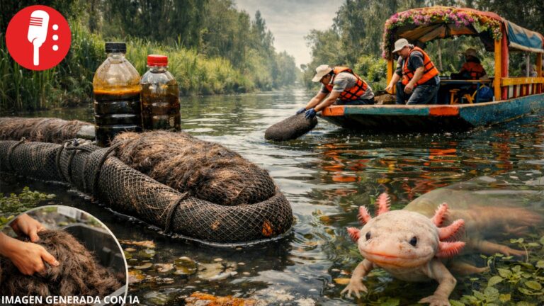 Usan cabello humano para limpiar Xochimilco y recuperar al ajolote