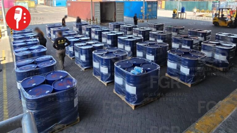 Aseguran más de 54 mil litros de químicos para fabricar fentanilo y metanfetamina en Manzanillo