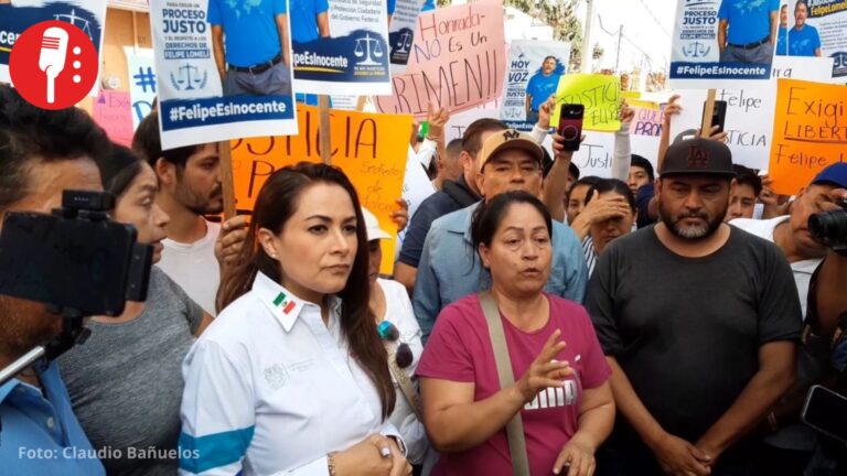 Frente a manifestantes, Tere Jiménez le marca a Harfuch para resolver lo que ella no puede