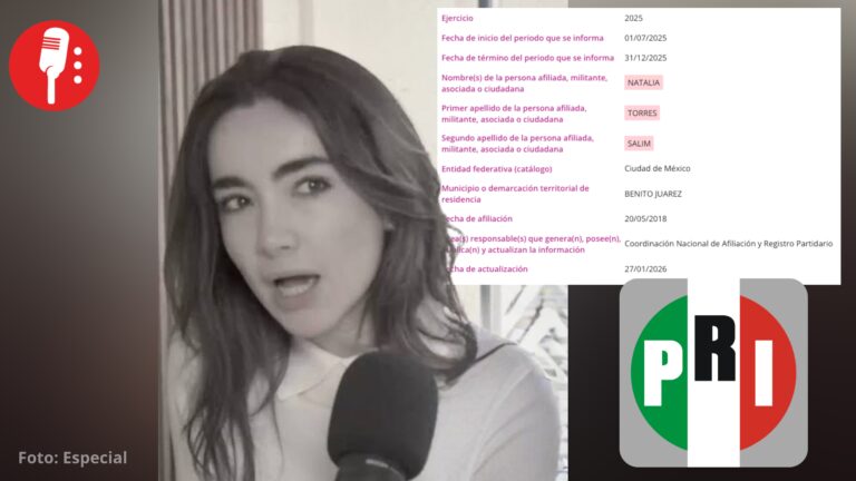 Natalia Torres aparece en el padrón del PRI desde 2018; su madre también está afiliada