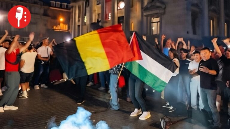 Hinchas belgas mezclan la fiesta con la bandera palestina