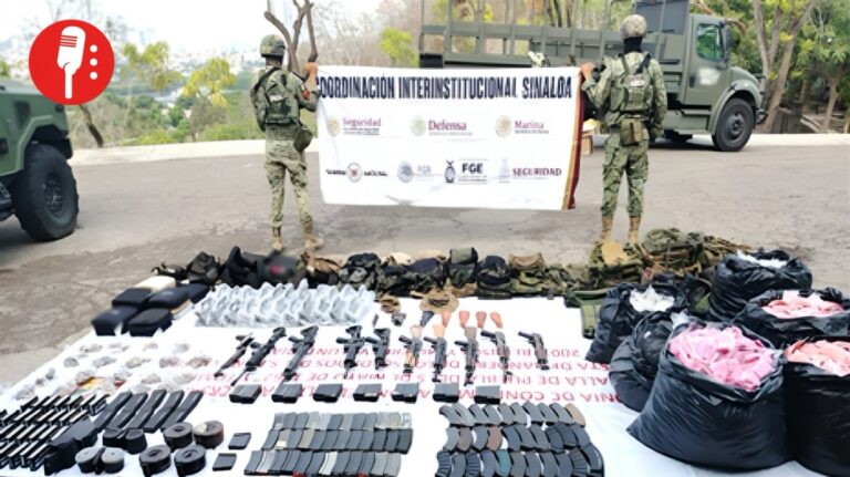 Militares aseguran arsenal y droga en Rosario, Sinaloa