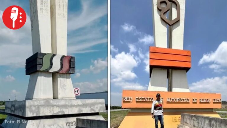 Samuel García pinta de naranja monumento instalado en 1993