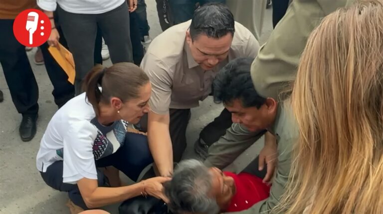 Sheinbaum ayuda a mujer que se desvaneció en San Luis Potosí