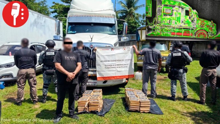 Aseguran 171 kilos de cocaína ocultos en tractocamión en Chiapas