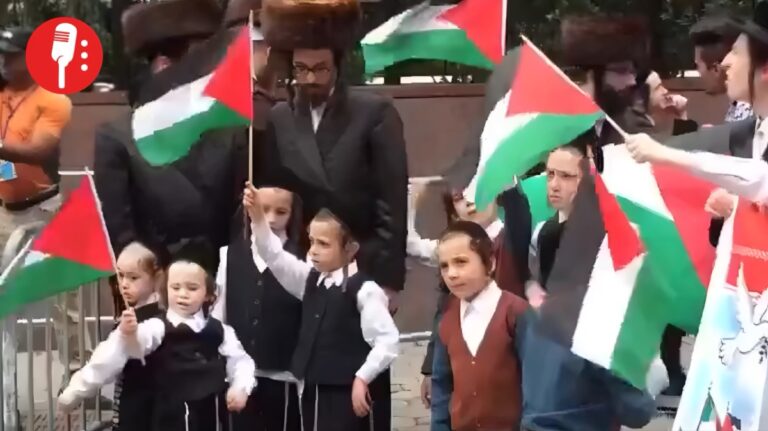 Niños judíos antisionistas marchan por Nueva York con banderas de Palestina